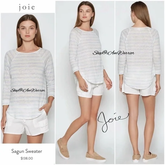 Soft Joie striped linen slub 3/4 sleeve t-shirt shop@iamwarrior